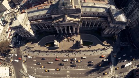 Aerial images with drone of the Congress and the street. The National Congress in Buenos Aires, Argentina 