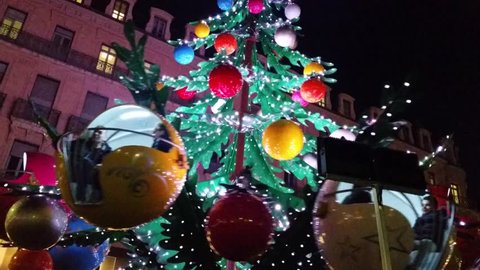 Toulouse, France - December 14, 2016: Beautiful Christmas Carousel Tree on Christmas Market in the City Center of Toulouse (Place du Capitole), Midi Pyrenees, France