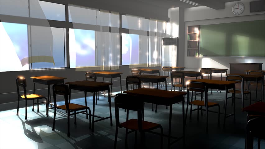 An empty classroom during summer.
