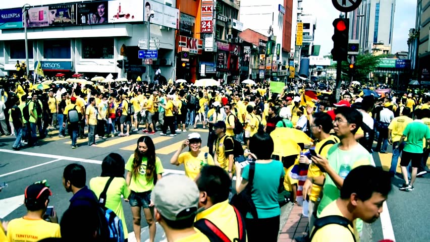 KUALA LUMPUR - APRIL 28, 2012: Protestors march during the Bersih 3.0 rally in