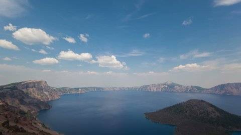 4K Timelapse zoom in Crater Lake National Park, Oregon, USA, with a ship passing by