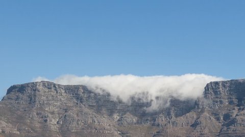 Time lapse close up Clouds over Table Mountain on a sunny day pan shot