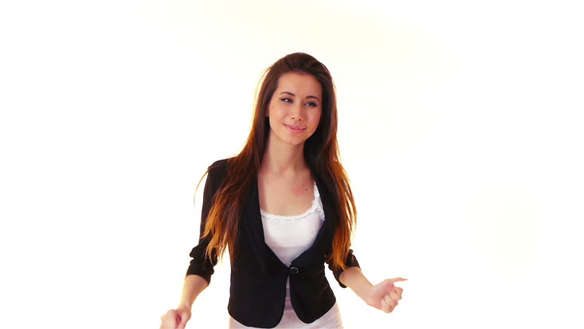 young woman dancing, over white background