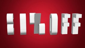 30 percent off 3d letters rotate on red background. 3d render 4K and Full HD footage. Alpha matte included.