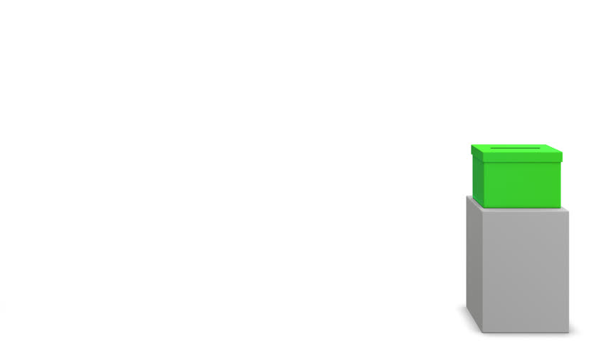3d man drops ballot into green ballot box. Loop. Alpha channel.