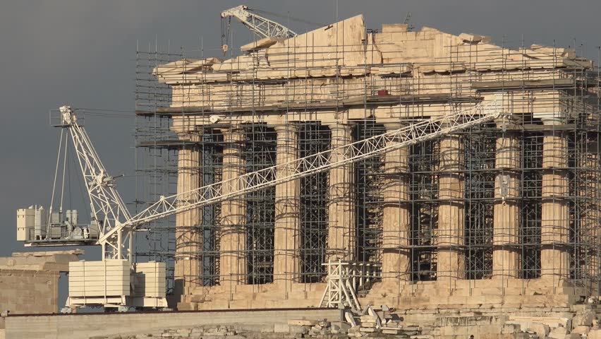 4K Closeup of Parthenon colonnade temple of Acropolis museum in Athens, Greek symbol