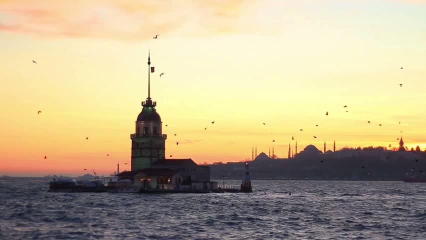 Istanbul from Salacak coast. Maidens Tower, Mosques and Ottoman palace are in