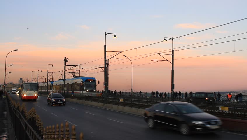 ISTANBUL - FEBRUARY 11: Traffic on Galata Bridge on February 11, 2011 in