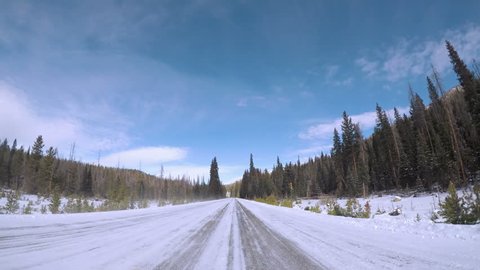 POV point of view - Driving through Rocky Mountain National Park in the Winter.