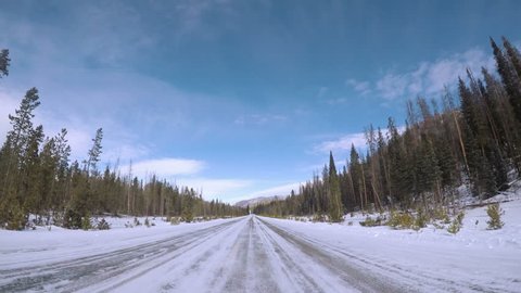 POV point of view - Driving through Rocky Mountain National Park in the Winter.