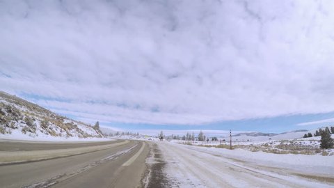 POV point of view - Driving on highway 34 mear Lake Branby in the Winter.