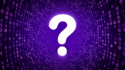 White question mark icon form purple binary tunnel on purple background. Seamless loop. More icons and color options available in my portfolio.