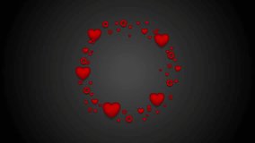 Rotating circle from red hearts motion graphic design. St Valentines Day video animation clip Ultra HD 4K 3840x2160