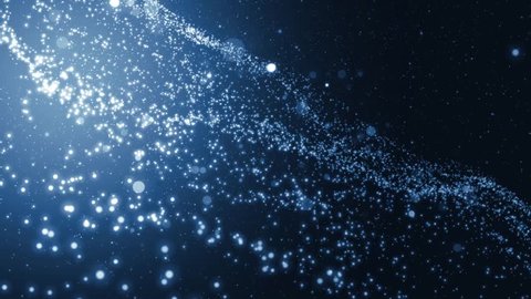 Glittering Blue Particle Background. Universe blue dust with stars on black background. Motion abstract of particles. VJ Seamless loop.