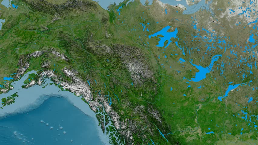 Zoom into Mackenzie mountain range - masks. Satellite imagery. High resolution ASTER GDEM data textured