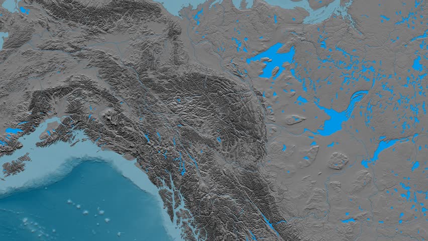 Zoom into Mackenzie mountain range - masks. Elevation map. High resolution ASTER GDEM data textured