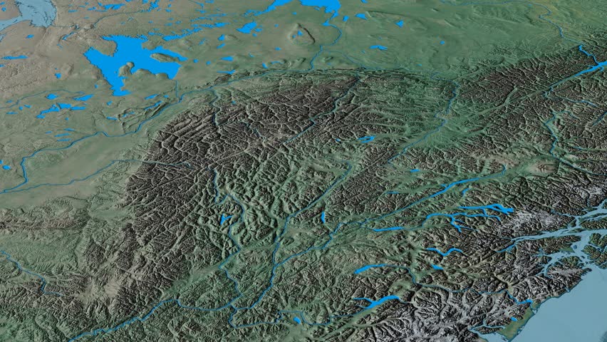 Revolution around Mackenzie mountain range - masks. Natural Earth. High resolution ASTER GDEM data textured