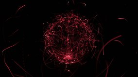 Colorful sphere in space with glowing particles. Abstract background. Loop video. Seamless. Beautiful background with particles. Isolated sphere on black background with particles