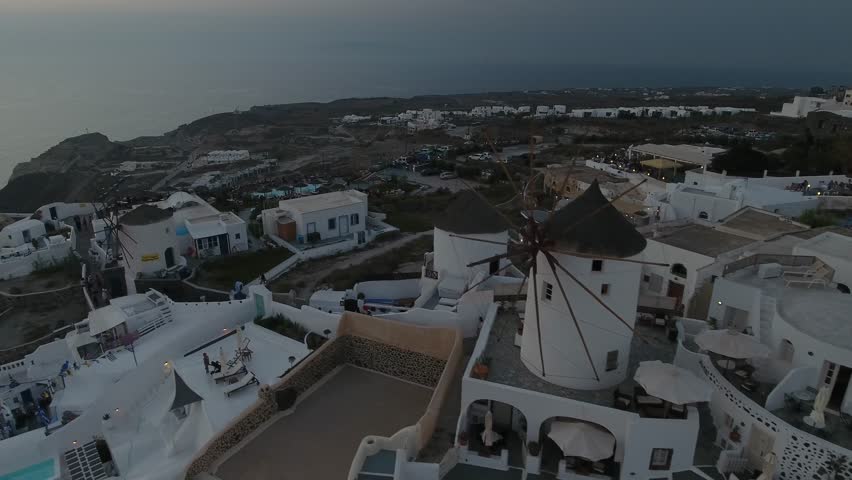 4K Drone Shot Of Santorini Island After Sunset