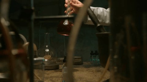Strange scientist prepares a potion