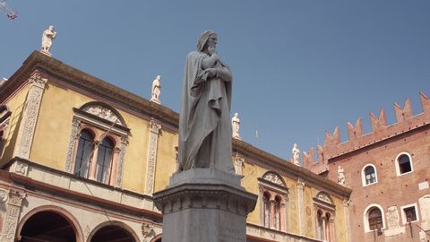 Dante's Monument in Piazza Signori in the Historical Center of Verona, Italy