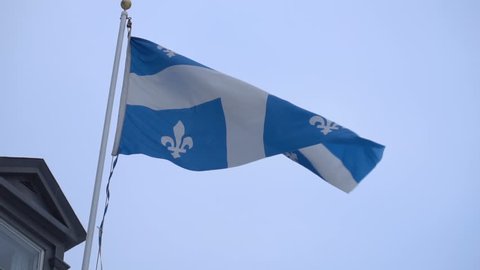 The Fleur de Lys Provincial Flag Of Quebec In Canada in Super Slow Motion HD 