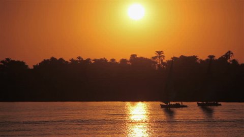 Feluccas At Sunset; River Nile Luxor Egypt