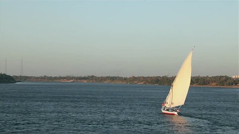 Felucca In Full Sail; River Nile Egypt