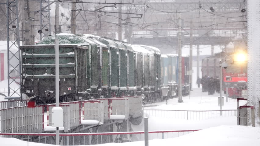 Train station in Siberia in snowfall