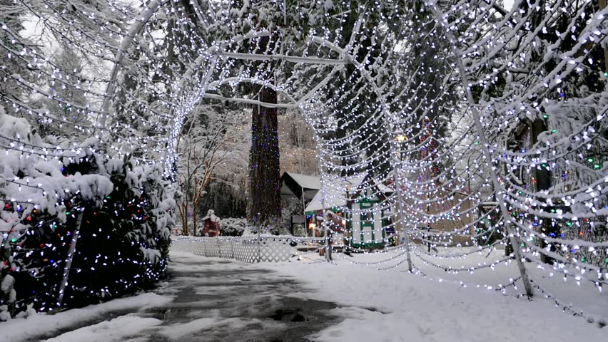 Snowy Xmas Park - Walk Arch with Electric Light Garland Decoration