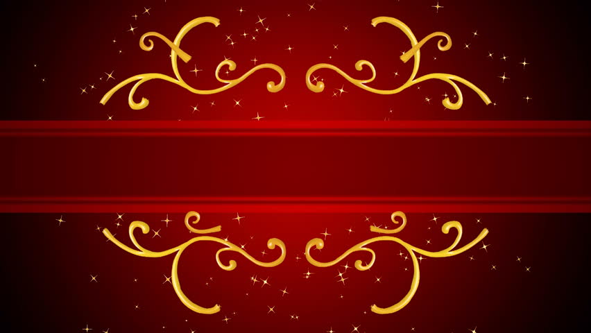 Growing golden elements forming a title framing, red background with golden