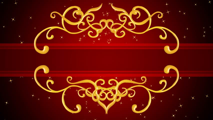 Growing golden elements forming a title framing, red background with golden