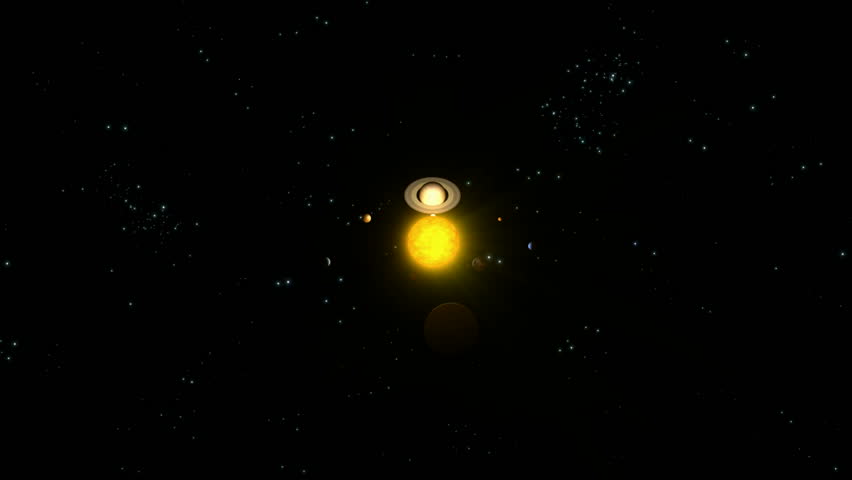 Solar system circling with zoom in on sun. 3D animation. HD1080