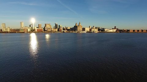 Liverpool Skyline and the Mersey river - Amazing 4K Drone footage in the warm evening light.