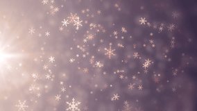 Soft beautiful violet backgrounds.Moving gloss particles on violet background loop. Winter theme Christmas background with snowflakes.