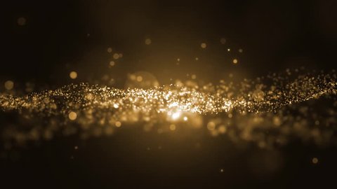Golden abstract motion background shining gold particles in slow motion. Universe gold dust with stars on black background. Motion graphics abstract of particles. VJ Seamless loop 4K.
