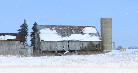 4K UltraHD Old barn in a winter landscape