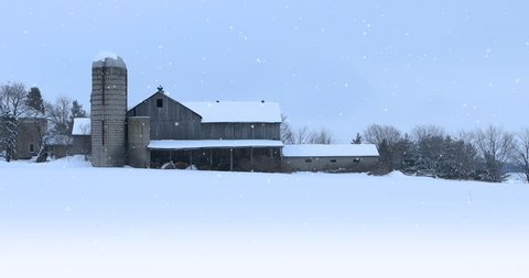4K UltraHD Old barn with falling snow