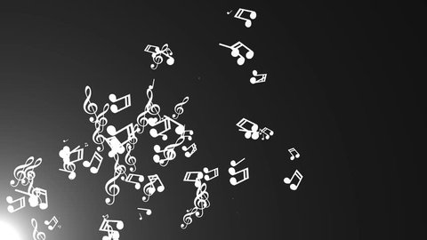 Musical notes float. Abstract background with flares