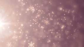 Soft beautiful pink backgrounds.Moving gloss particles on pink background loop. Winter theme Christmas background with snowflakes.