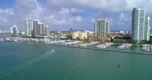 Aerial drone tour Miami Beach Marina