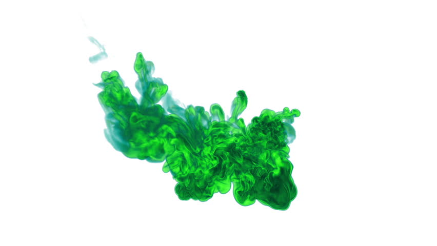 green ink spreading in the water on a white background. 3d render. voxel graphics. computer simulation