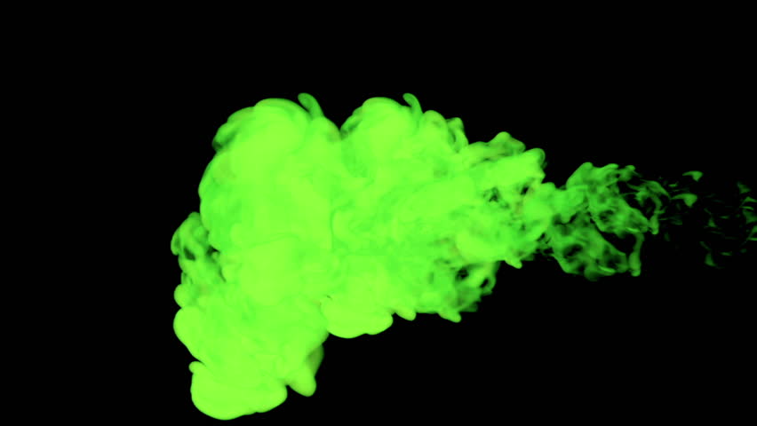 stylized green ink drop in water on a black background. 3d render. voxel graphics. computer simulation of smoke 2