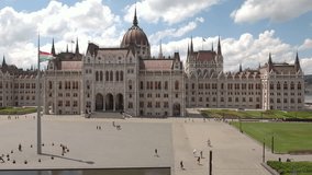 Aerial view of Hungarian Parliament and Kossuth square - June 2016: Budapest, Hungary