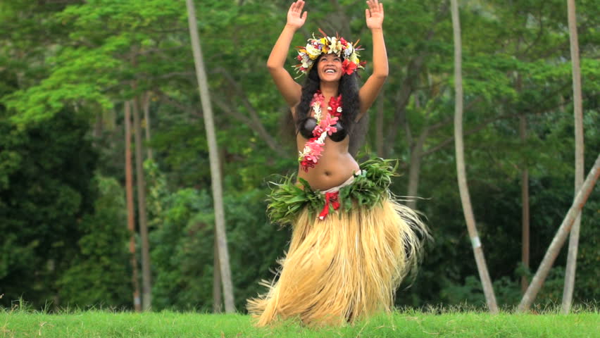 Polynesian Tahitian Girl Grass Skirt Flower