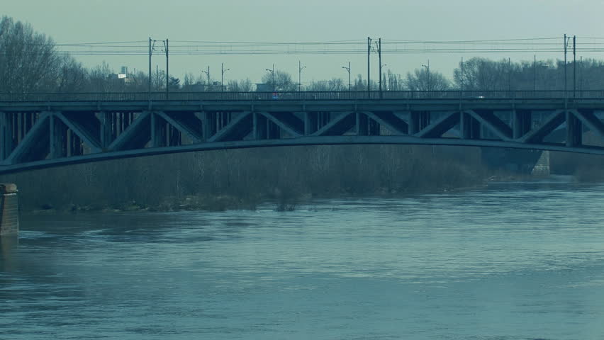 Train on bridge in Warsaw