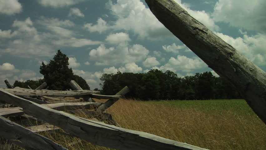 GETTYSBURG, PENNSYLVANIA - JULY 2013 - large-scale, epic Civil War anniversary. Gettysburg Battlefield monuments, memorials, snake rail fences & fields.  National Military Park and historical landmark