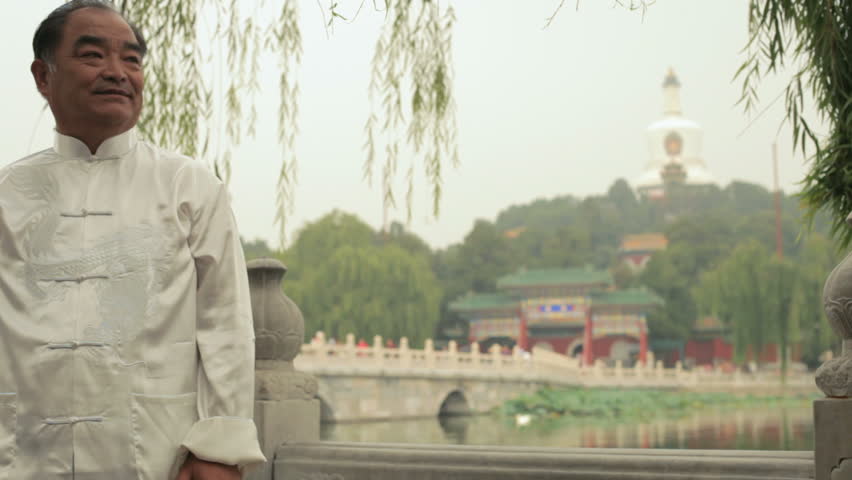 MS Mature man doing Tai Chi in a park/ Beijing, China