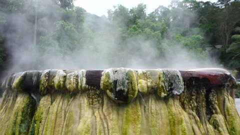 4K Resolution : Hot springs pool at Raksawarin Public Park in Ranong, Southern Thailand