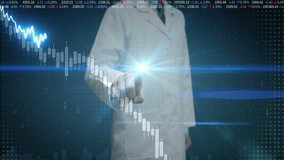 Researcher engineer touched screen, various animated Stock Market charts and graphs. decrease line. Artificial Intelligence - Powered by Shutterstock - Get 15% off with code: PIKWIZARD15